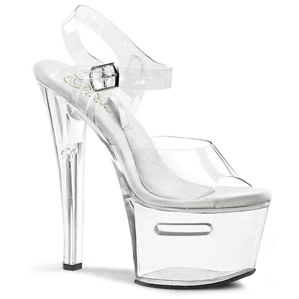 Pleaser - TIPJAR-708-2 Ankle strap sandal, Pole dance shoes - Pole dance shoes - Transparent/Silver coloured